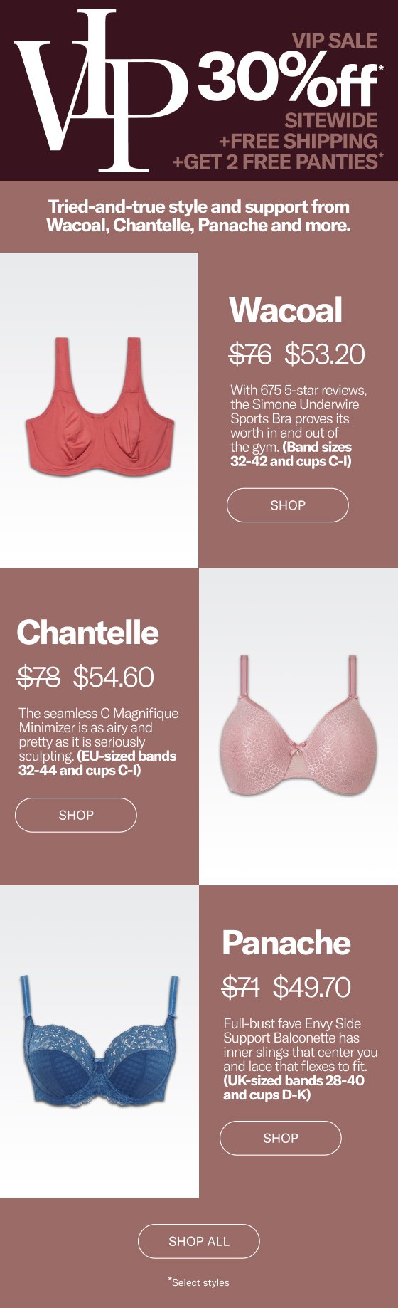 44 C Bras, Updated other options based on this selection.