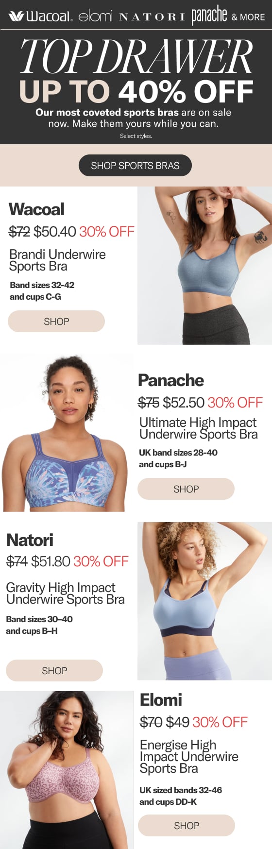 Up To 40% Off Sports Bras  Top Drawer Event - Bare Necessities